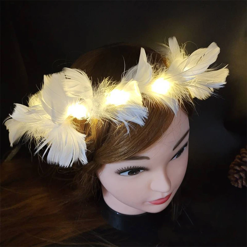 

Women Girl Headband Party Stage Performance Decorations Lighting Feather Accessories
