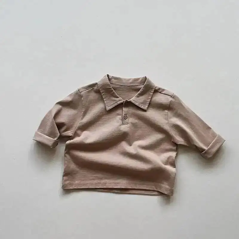 Frühling Herbst Kinder Polos hirts 1-8y Jungen Baumwolle Knopf solide täglich Langarm Tops koreanische Kleinkind tragen Kinder kleidung neu – Detail 6