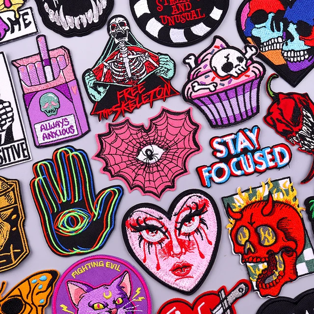 Punk Style Pach Iron On Patches On Clothes Skull/Skeleton Embroidered  Patches For Clothing Stickers DIY Fusible/Sewing Patch - AliExpress