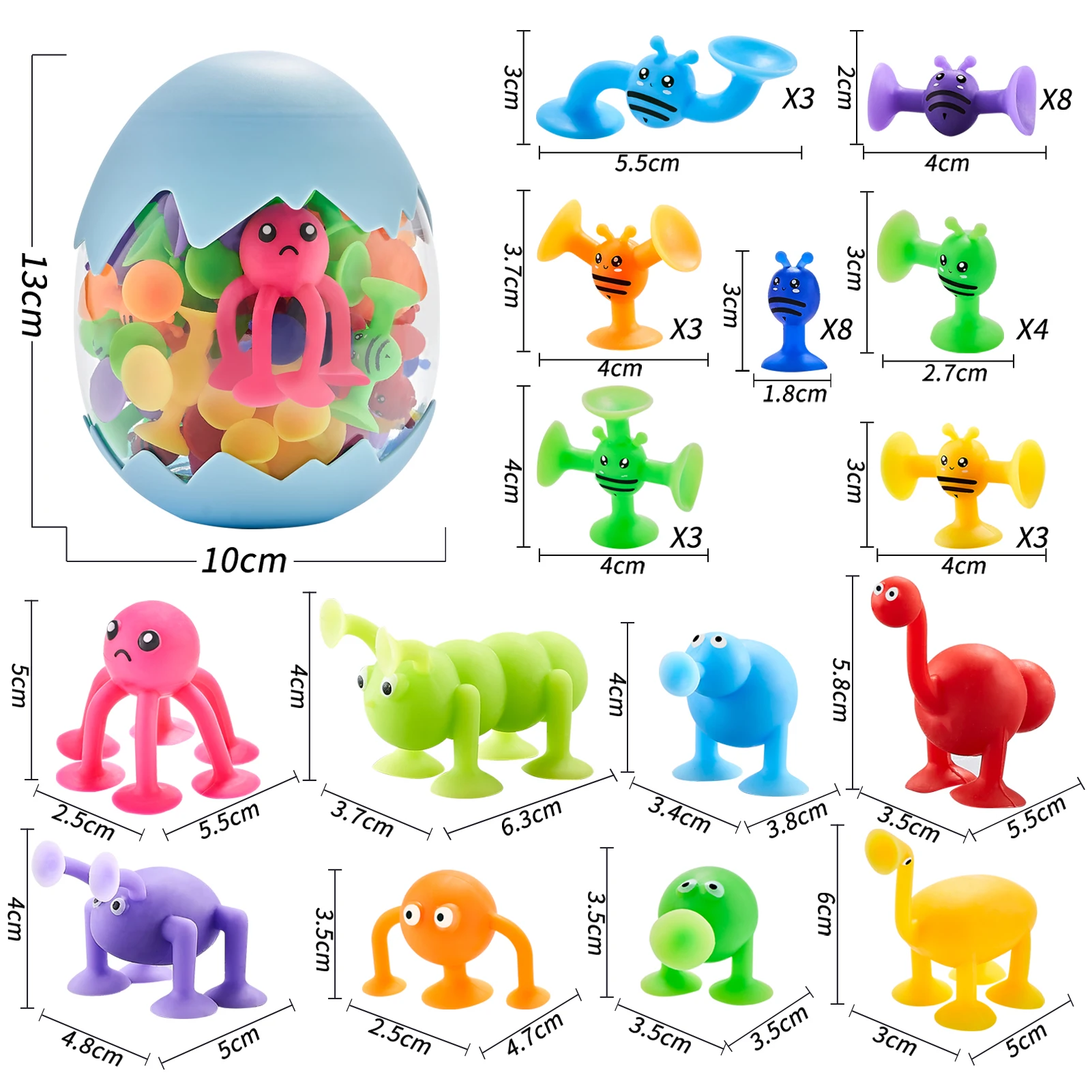 Suction Toys for Baby,40 PCS Silicone Suction Cup Animal with Dinosaur Eggshell Storage,Toddler Bath Toys for Ages 1-3