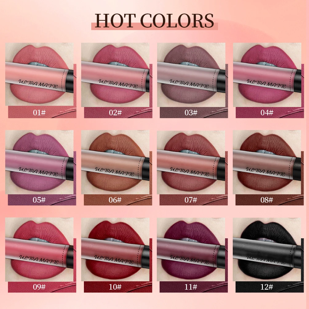 12 Colors Nude Lip Gloss Waterproof Matte Liquid Lipstick Long Lasting Non Sticky Cup Sexy Red Velvet Lip Tint Makeup Cosmetics 2