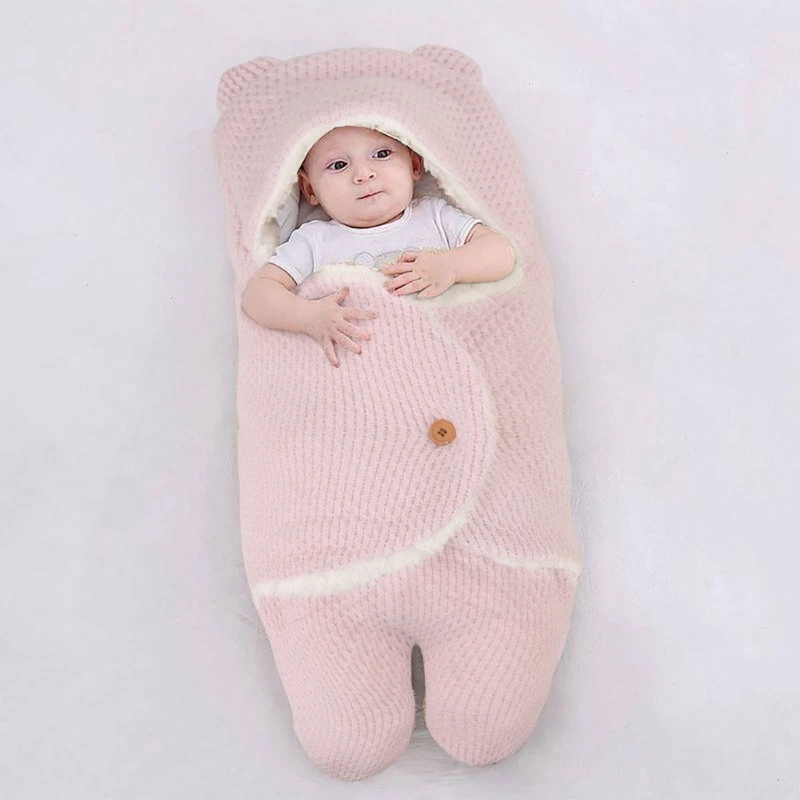 Winter Thicken Warm Pasgeboren Slaapzak Zachte Fleece Voering Baby Deken Wrap Envelop Sleepsack Voor 0-3M Baby kinderwagen Cocon