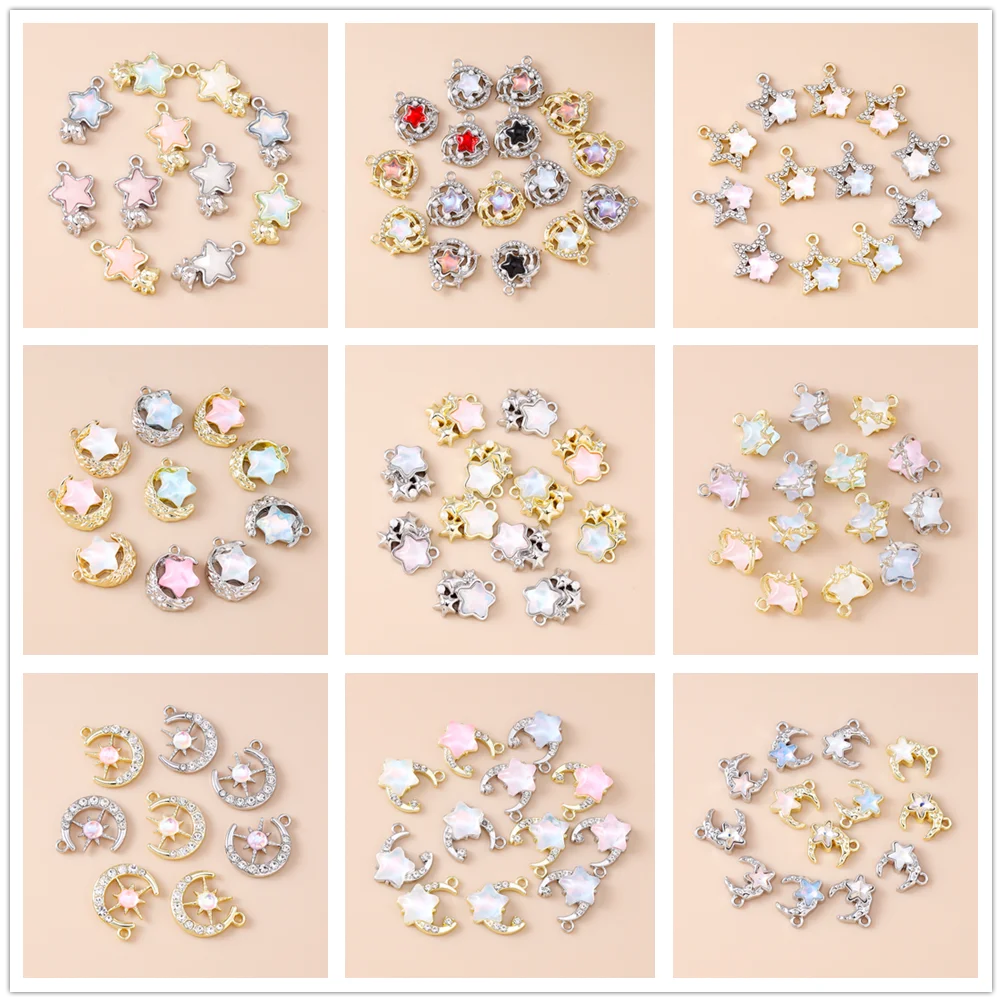 Leslie 5 Stück/Set Exquisite Glänzende CZ-Kristall-Sternanhänger für DIY-Schmuck Modische Feine Sternanhänger für Halsketten, Ohrringe und Armbänder