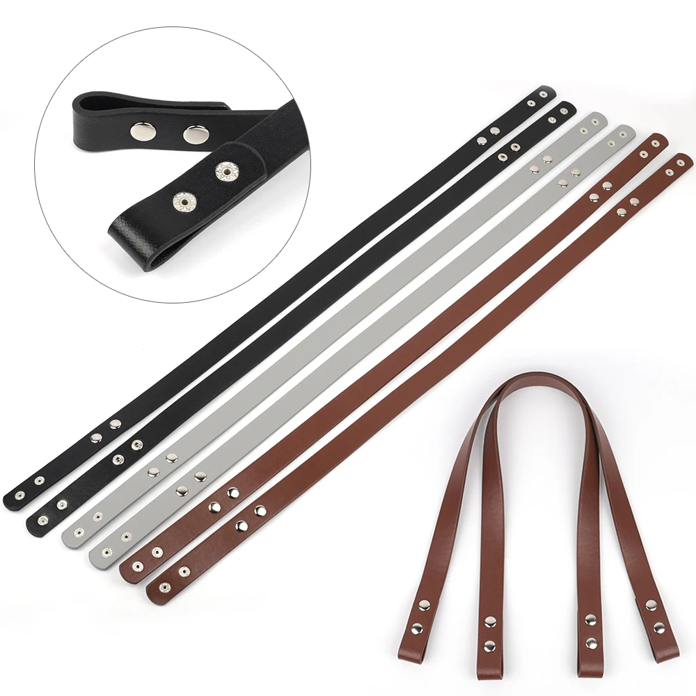 2pcs Snap Button Handle Strap PU Leather Detachable Shoulder Bag Strap Handbag Strap Obag Bags Accessories 2pcs high quality leather bag handles detachable woven wrist hand strap braided shoulder bag strap diy handbag accessories