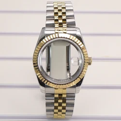 Sapphire Fluted Watch Case with Strap - 100m Waterproof for 36mm Miyota8215 (Glass Bottom Cover 1)