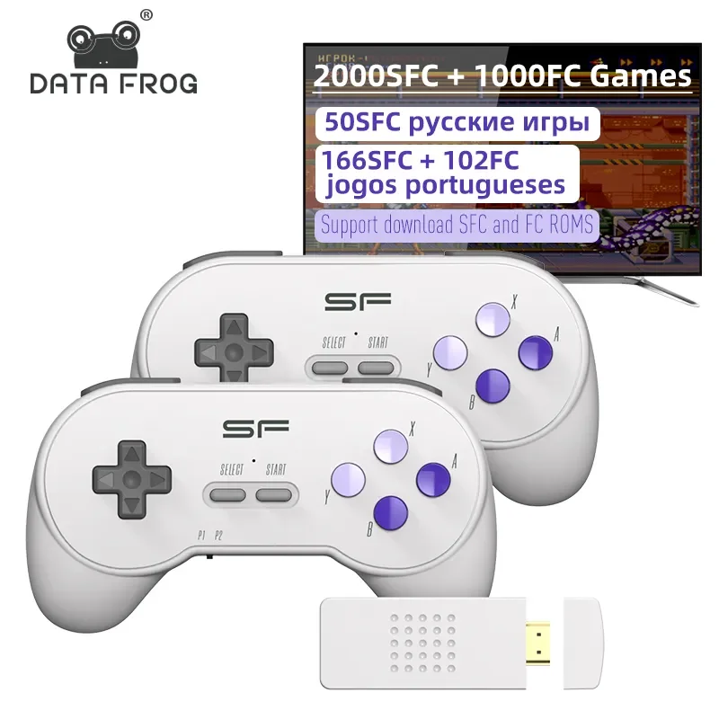 DATA FROG 16 bit Dendy Retro Console For SNES Game Stick 4k Wireless Video Game Console Built in 3000+ Games For SFC Drive