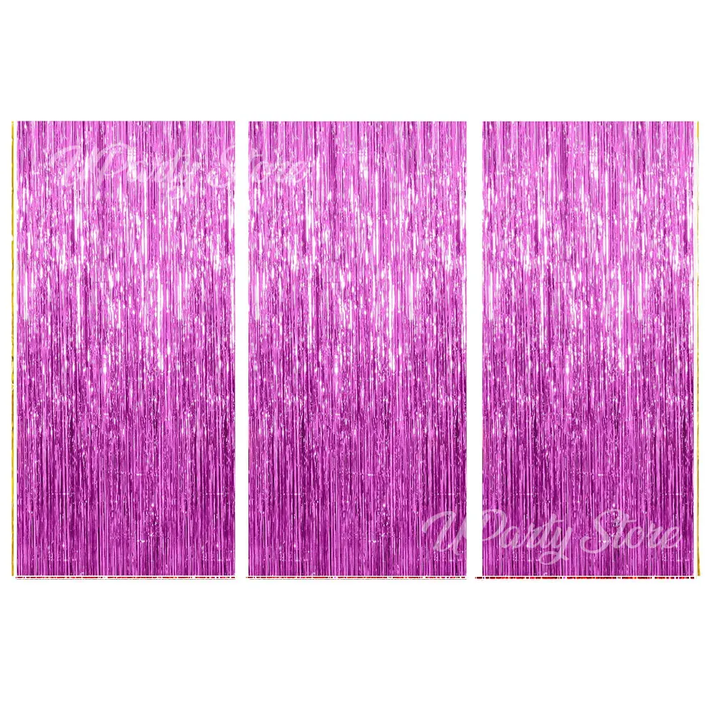 Silver Foil Fringe Curtains - Set of 3, Metallic Rose Gold Tinsel Streamers for Celebrations and Events Backdrop Decor
