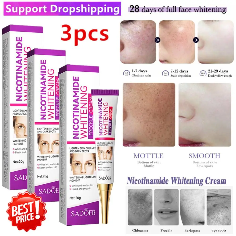

3Pcs Nicotinamide Whitening Freckles Cream Remove Melasma Dark Spot Acne Marks Brightening Skin Tone Face Skin Care