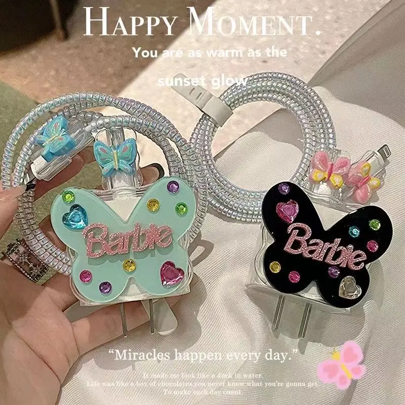 

Защитный чехол Барби для Iphone 15, зарядное устройство с бабочкой, 14, 13 дюймов, кабели передачи данных Promax, 18 Вт, 20 Вт, защита от потери