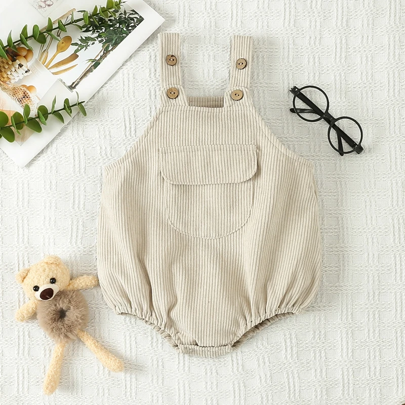 

Autumn Baby Corduroy Rompers Infant Solid Color Sleeveless Bodysuit Newborn Suspenders Jumpsuits for Winter Daily Clothing