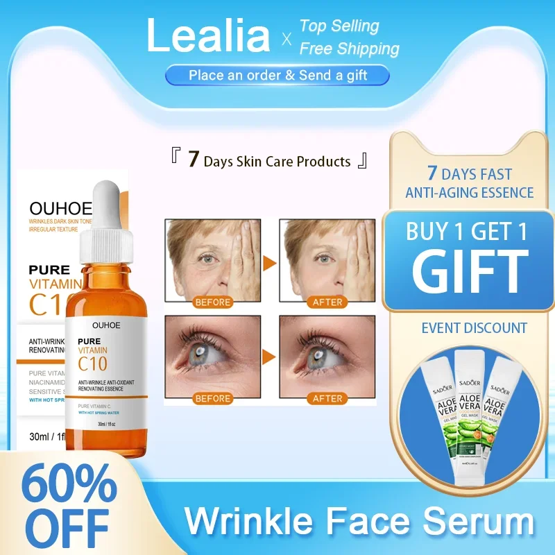 

Wrinkle Remover Face Serum Vitamin C Lifting Firming Fade Fine Lines Anti Aging Essence Brighten Nourish OUHOE Skin Care Product