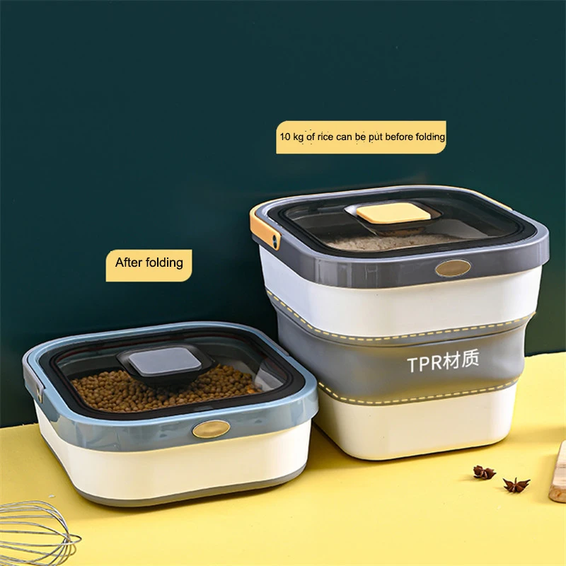 Foldable Kitchen Container 10KG Bucket Nano Insect Moisture-Proof Rice Box Grain Sealed Jar Home Storage Pet Dog Food Store Box