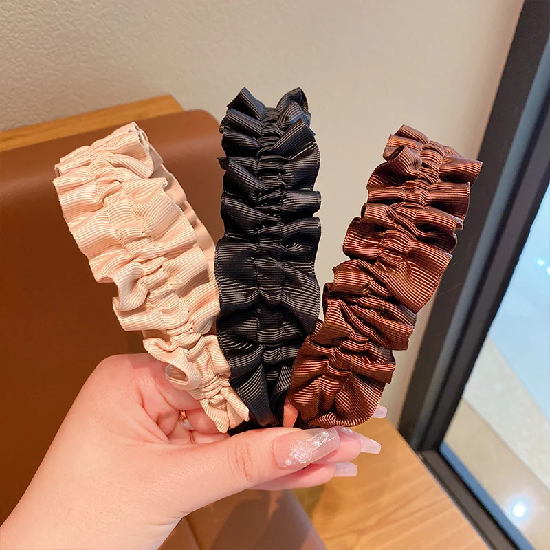 

Cloth Solid Color Fold Lace Simple Hairbands For Girl Children Cute Kawaii Fairy Sweet Princess Headband Fashion Accessories