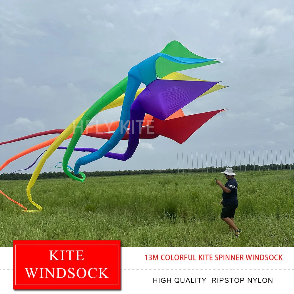 NewArrivalLargeSoftInflatable13mColorfulRainbowKiteSpinning
