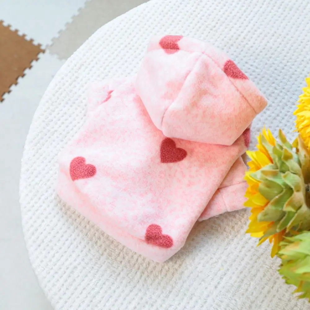 귀여운 핑크 하트 후드 애완동물 스웨트셔츠 핑크 하트 프린트 통기성 애완동물 후드 가디건 편안한 착용감 따뜻함