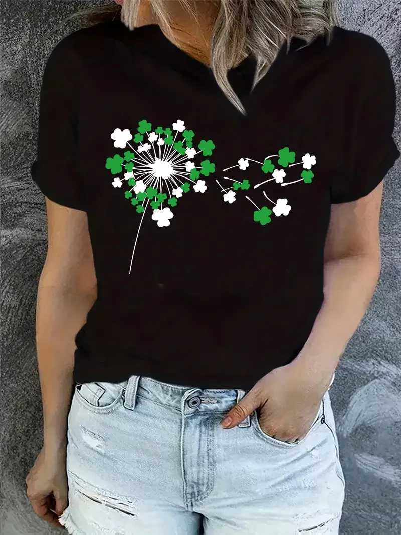 

2024 Summer New Women's Dandelion Shirt Adorable Sunflower Wildflower Lover Pattern Short Sleeve Round Neck T-shirt