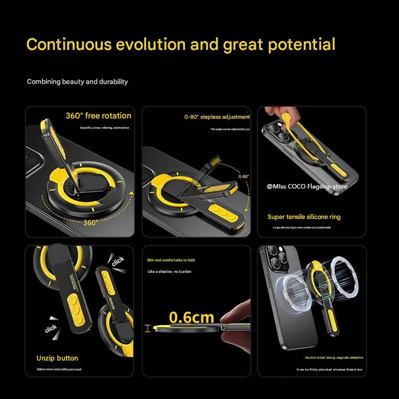 Versatile Magnetic Phone Grip and Stand with Double-Sided Adhesive