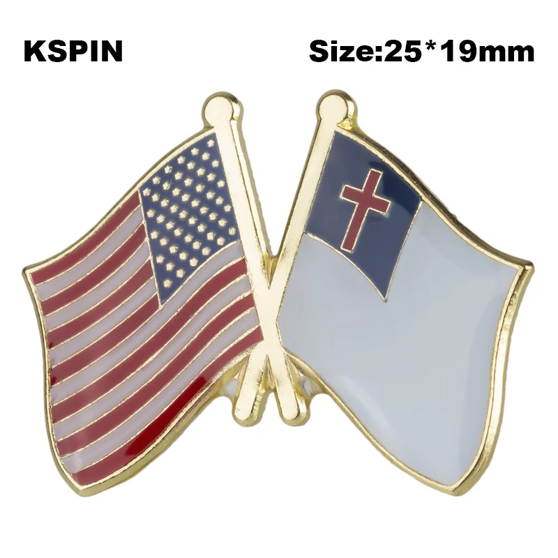 

U.S.A & Christian Friendship Flag Badge Flag Brooch National Flag Lapel Pin International Travel Pins Collections XY0655