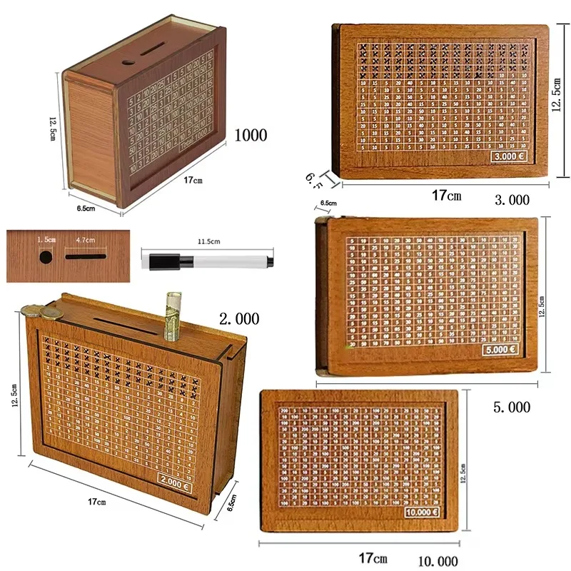 Wooden Piggy Bank 10000&euro; Saving Box with Counter for Children