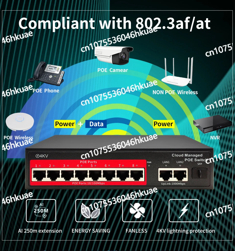 클라우드 관리형 POE 스위치 4/8/16 포트 48V 활성 POE 데스크탑 100/1000Mbps SFP APP 제어 스위치 플러그 앤 플레이 IP 카메라