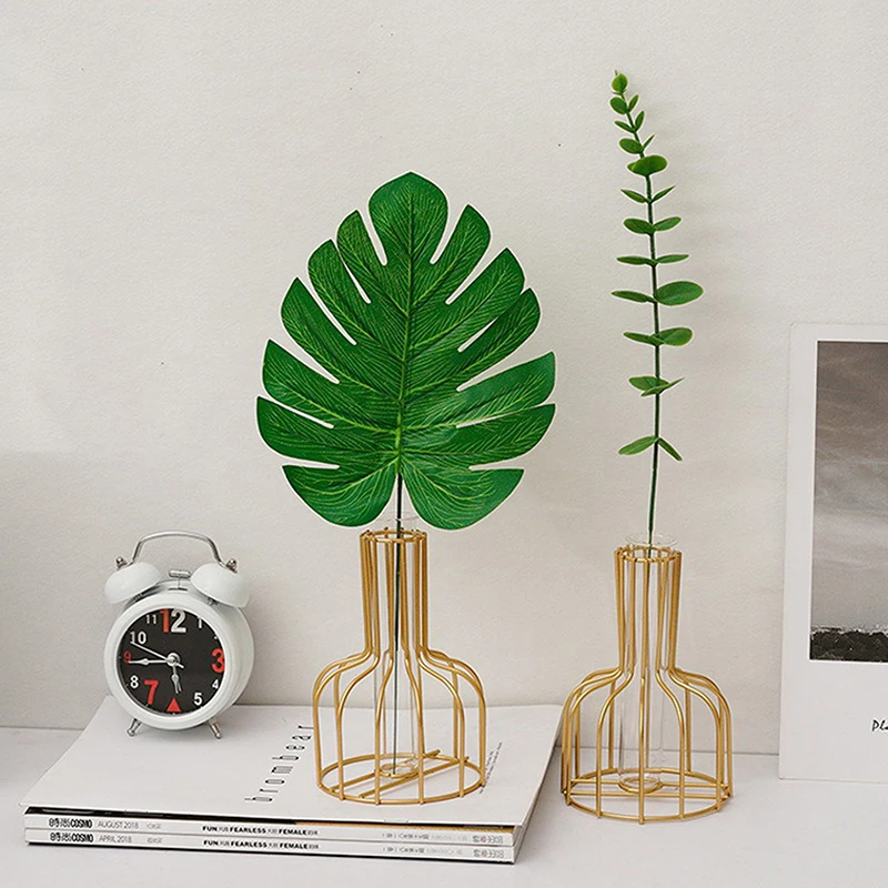 Nordic Iron Golden Hydroponic Vase Decoration Living Room Table Top Decoration Dried Flower Green Dill Plant Container Vase 5