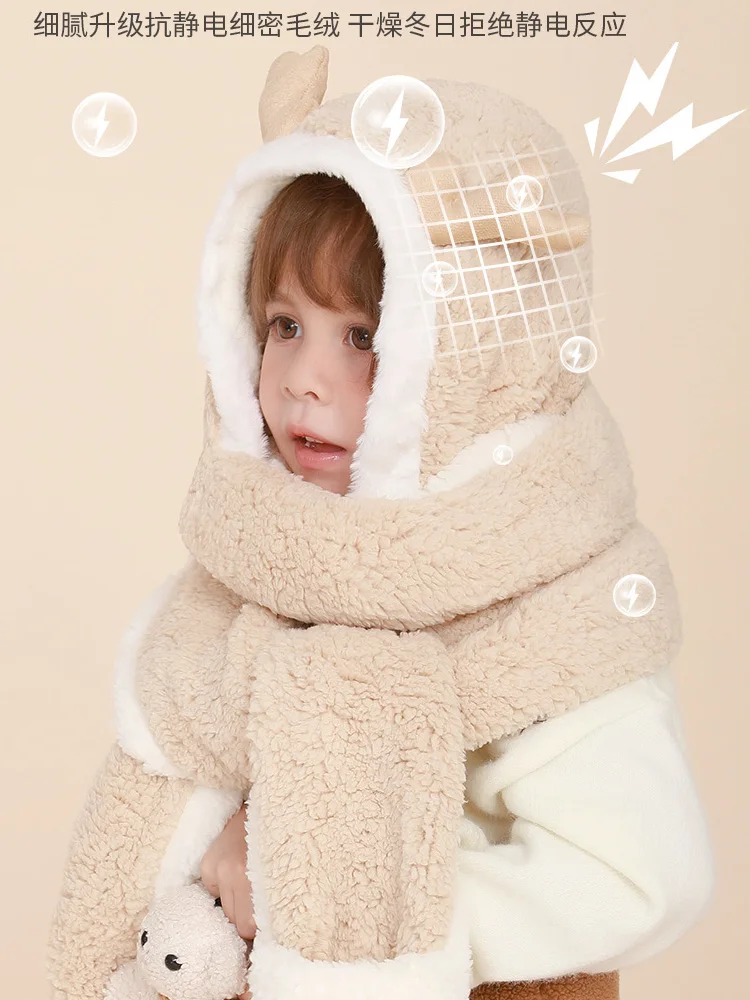 Children's all-in-one hat scarf and gloves for boys and girls to keep warm cold-proof Christmas suit available for