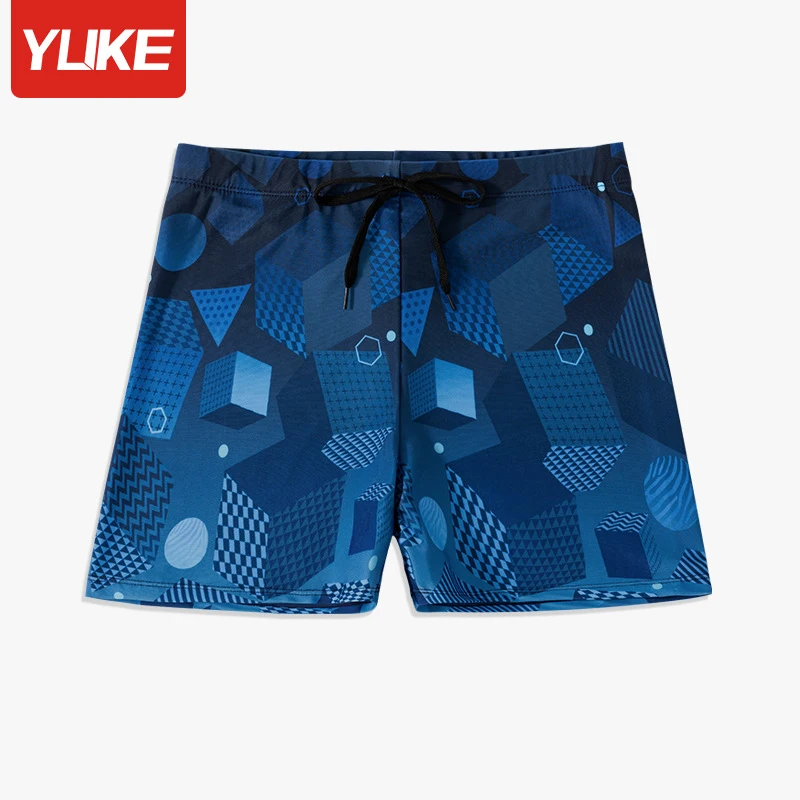 YUKE Professional Men's Swimming Trunks Shorts Beach Suit Training Swimsuit Men Pants Quick Dry Printed