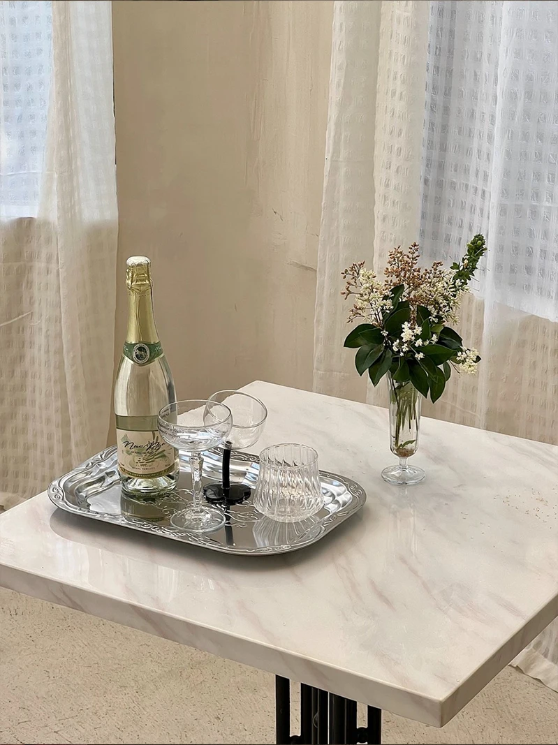 French Vintage Tray Metal Floral Dining Tray Restaurant Commercial Storage Rectangular Tray Refreshment 4