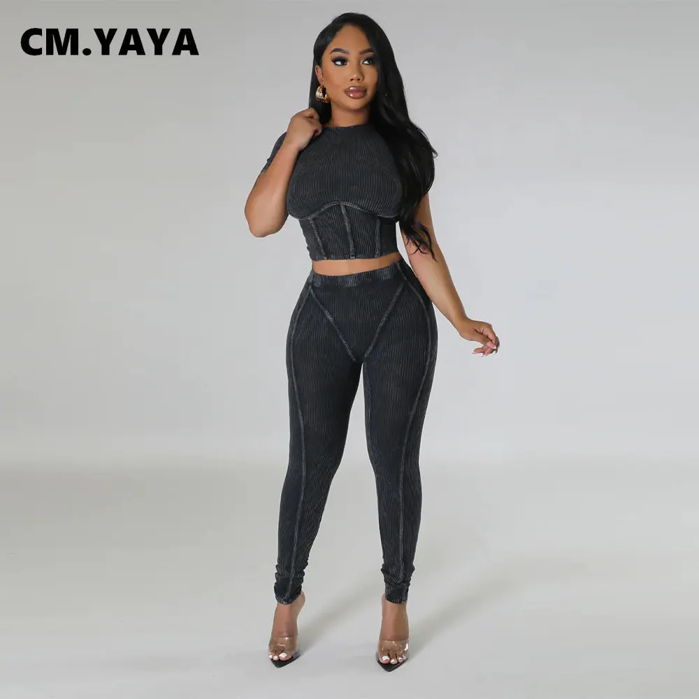CM.YAYA Active Women's Tracksuit Lace Up Hem Long Sleeve Tops and Legging  Pants Suit Matching Two 2 Piece Set Outfits Sweatsuit