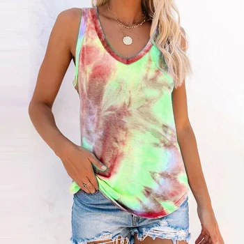 cross-border women's summer new tie-dye cloud sunflower sleeveless vest T-shirt 1