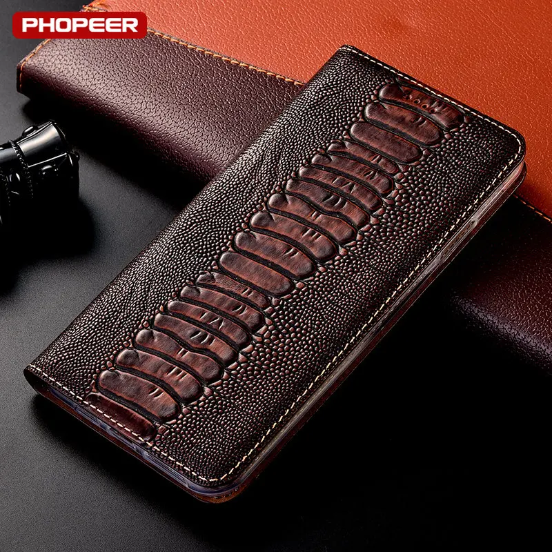 

Ostrich Genuine Leather Flip Case For XiaoMi Redmi Note 3 4 4X 5 6 7 7S 8 8T 9S 9T 9 Pro Max Card Pocket Phone Cover Cases