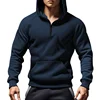 2024 Mens Half-Zip Sweatshirts Autumn Male Stand Collar Loose Solid Color Hooded Velvet Hoodie for Men Casual Army Green Hoodies 2