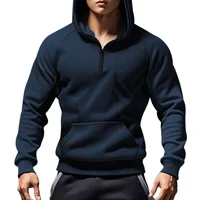2024 Mens Half-Zip Sweatshirts Autumn Male Stand Collar Loose Solid Color Hooded Velvet Hoodie for Men Casual Army Green Hoodies 2