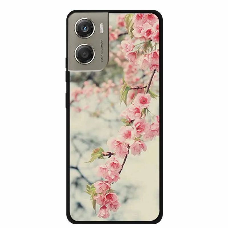 Cute Cartoon Animal Soft Silicone Back Cover with Flower Design - Black