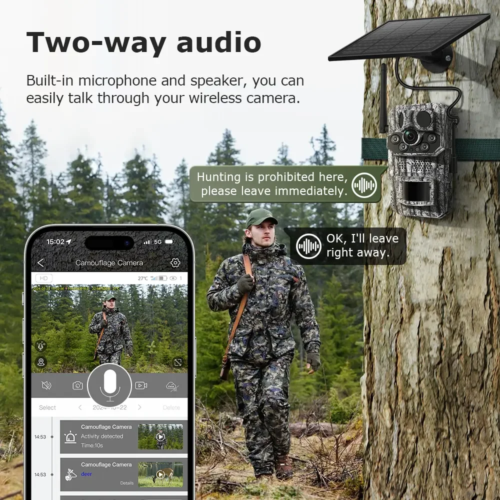 4G GPS Solar Powered Hunting Trail Camera Photo Trap with 125 Degree Wide Detection Angle 940nm Invisible LEDs 0.1s Trigger Time