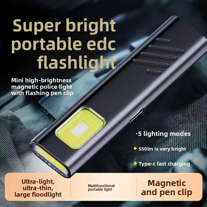 휴대용 충전식 미니 LED 키체인 손전등 800LM 자석 포켓 토치 라이트 (작업, 캠핑, 비상, 차량용)