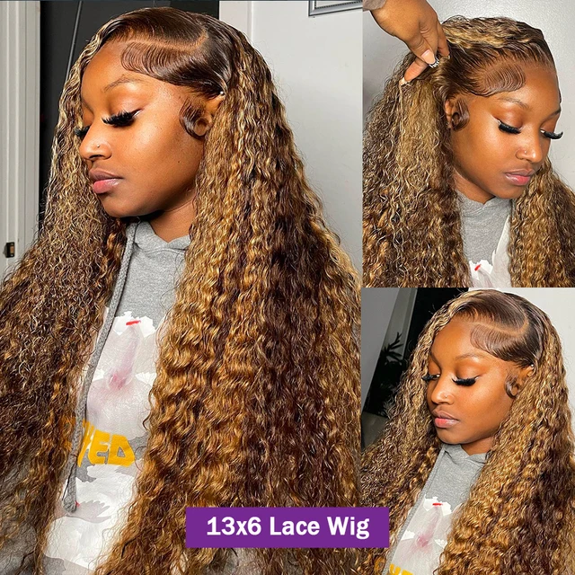 HD 13x6 Highlight Wig Human Hair Honey Blonde Brown Lace Front Wigs Deep Curly Human Hair Wig Water Wave 13x4 Lace Frontal Wig 2