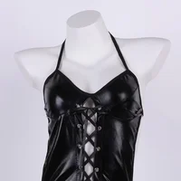 Sous-vêtements en cuir Latex pour femmes, ensemble de soutien-gorge creux, Costumes érotiques, dos nu, col en V, robe de poupée, grande taille, Corsets, ensemble de Lingerie Sexy 5
