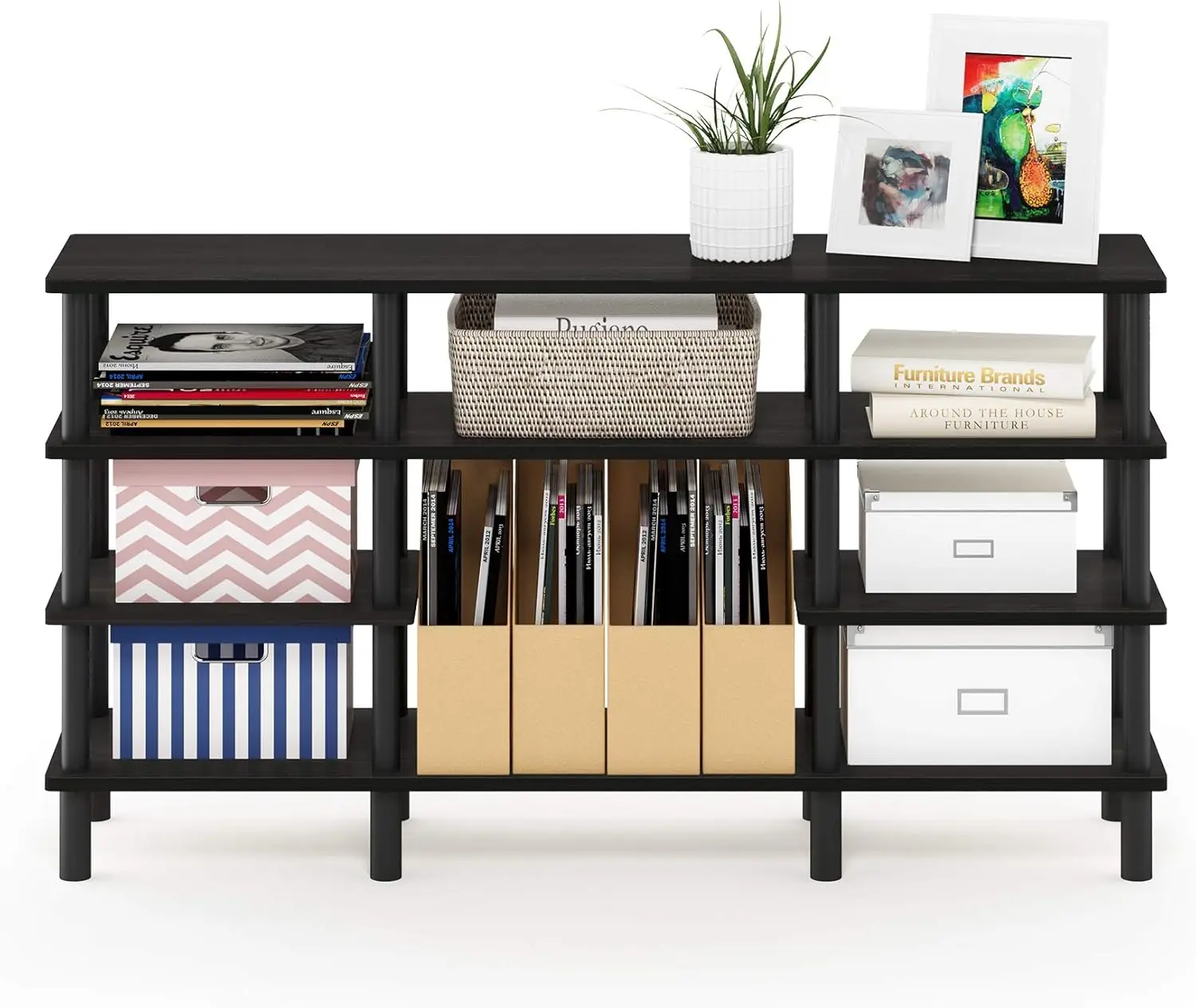 Turn-N-Tube 4-Tier Multipurpose Wide Shelf TV Stand, Espresso/Black