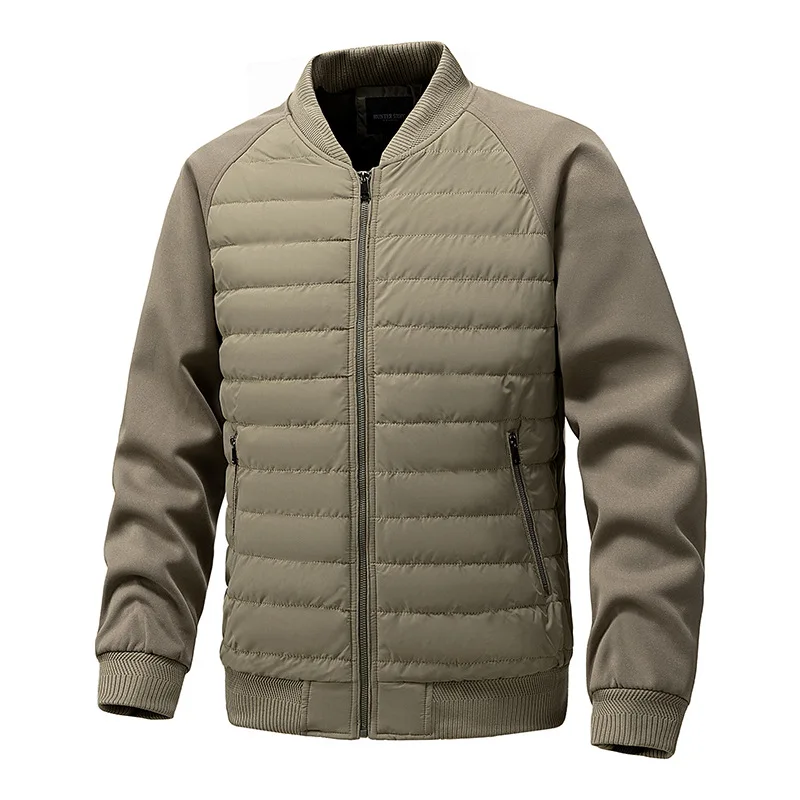 Men Black Khaki Green Solid Color Simple Basic Casual Trendy Daily Zipper Parkas Winter New Fashion American Style Male Coats