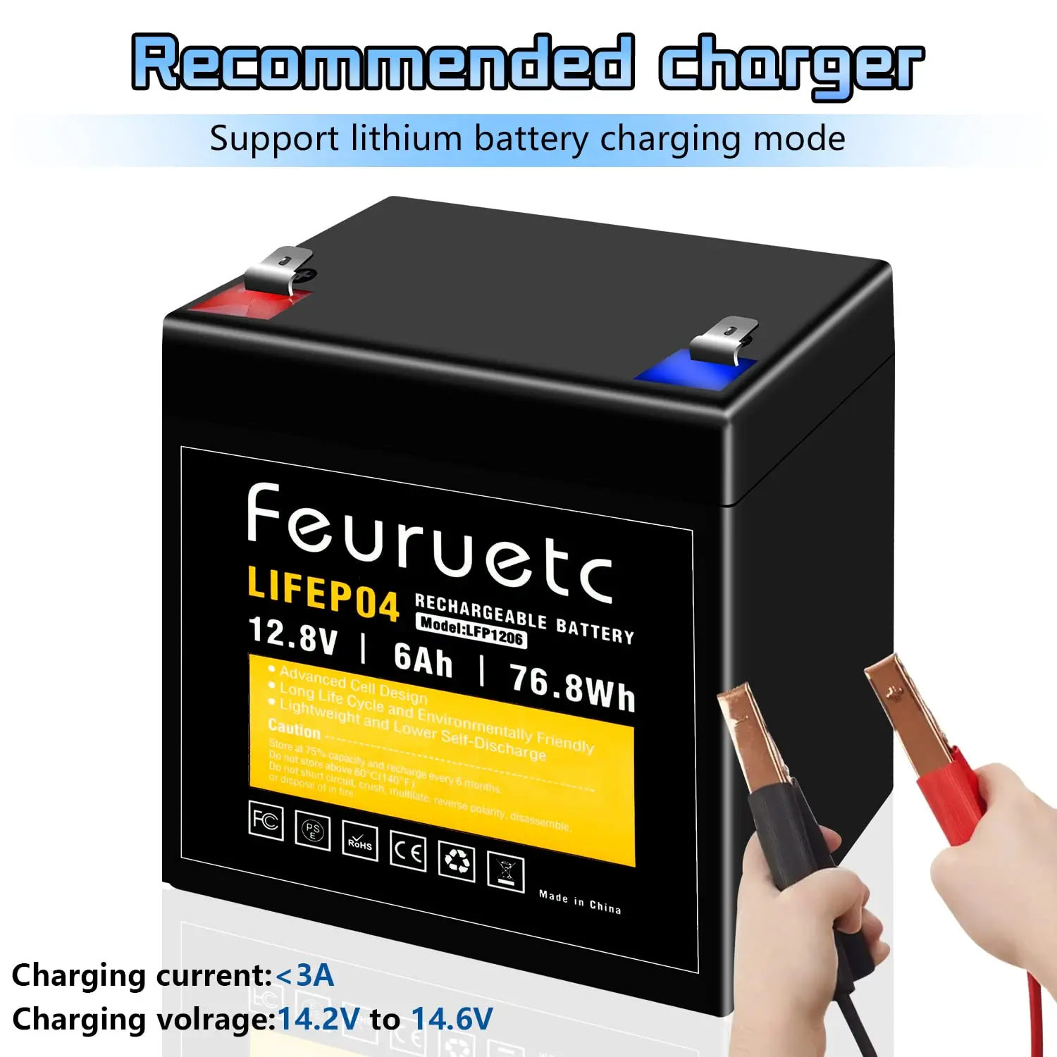 Feuruetc 12V 6Ah LiFePO4 Lithium Battery, 2PCS,12V Lithium Battery with 2000+ Deep Cycles, Built-in BMS for Ride Toys,Home Alarm