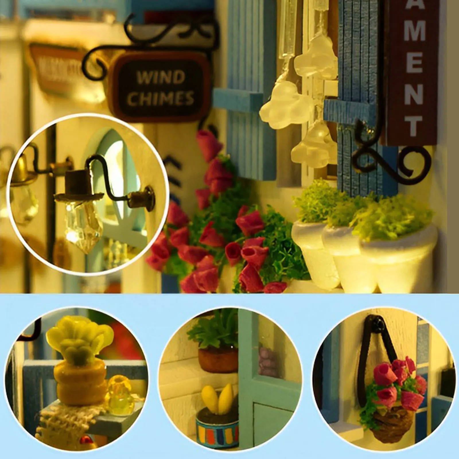 DIY Book Nook Kit 3D Wooden Puzzle Bookshelf Insert Decor With Warm Light DIY Mini Dollhouse Model Bookshelf Insert Bookend Kits