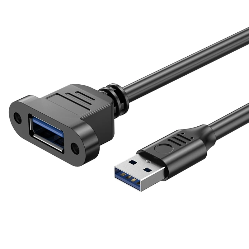 USB 3.0 Right-Angle Extension Cable with Panel Mount and Secure Lock Connector