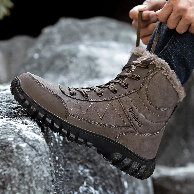 Unisex Large Size Winter High Top Plush Warm Anti-Ski Boots Couple Outdoor Travel Hiking Shoes Men's Field Training Boots 35-48#