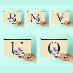 New Women Canvas Cosmetic Bag Whiteletter Series Pattern Makeup Bag Wedding Bridesmaid Makeup Bag Gift Handbag Child Pencil Case