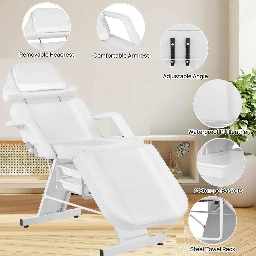 Pedicure Facial Tattoo Chair For Client Adjustable 3-Section Multipurpose With Hydraulic Stool For Esthetician