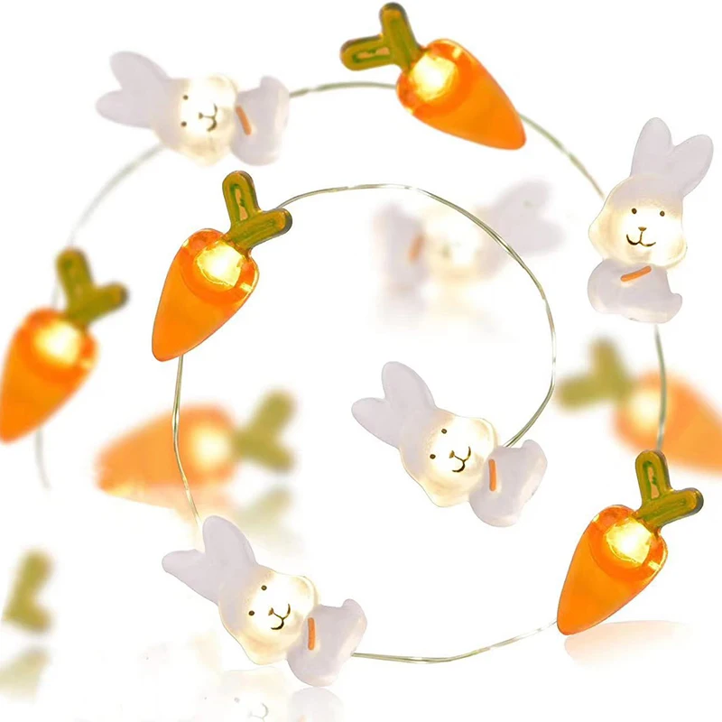 

1M 10LED 2024 Easter Rabbit String Light Carrot Chick Eggs Fairy Light Garland Happy Party Decoration For Home Kids Gift