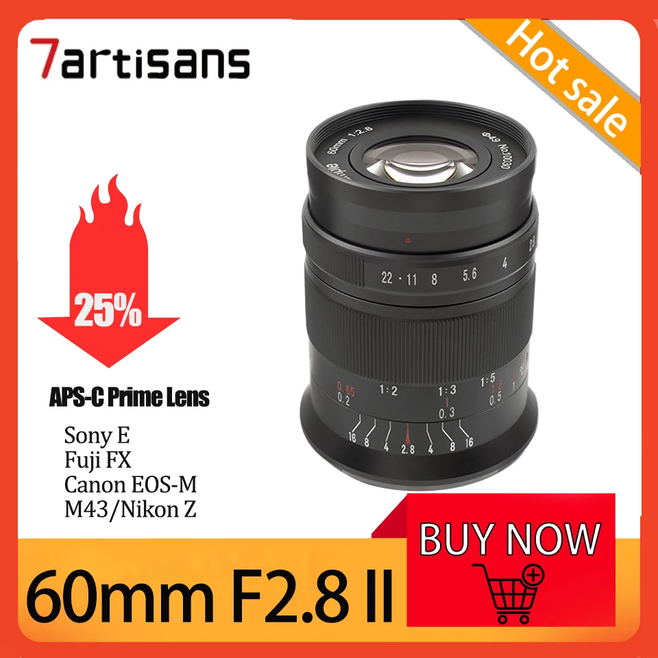 7 Artigiani 60Mm F2.8 Ii Aps-C Mf Prime Micro Obiettivo Per Nikon Z/Sony E/Fuji Fx/M43/Canon Eos-M
