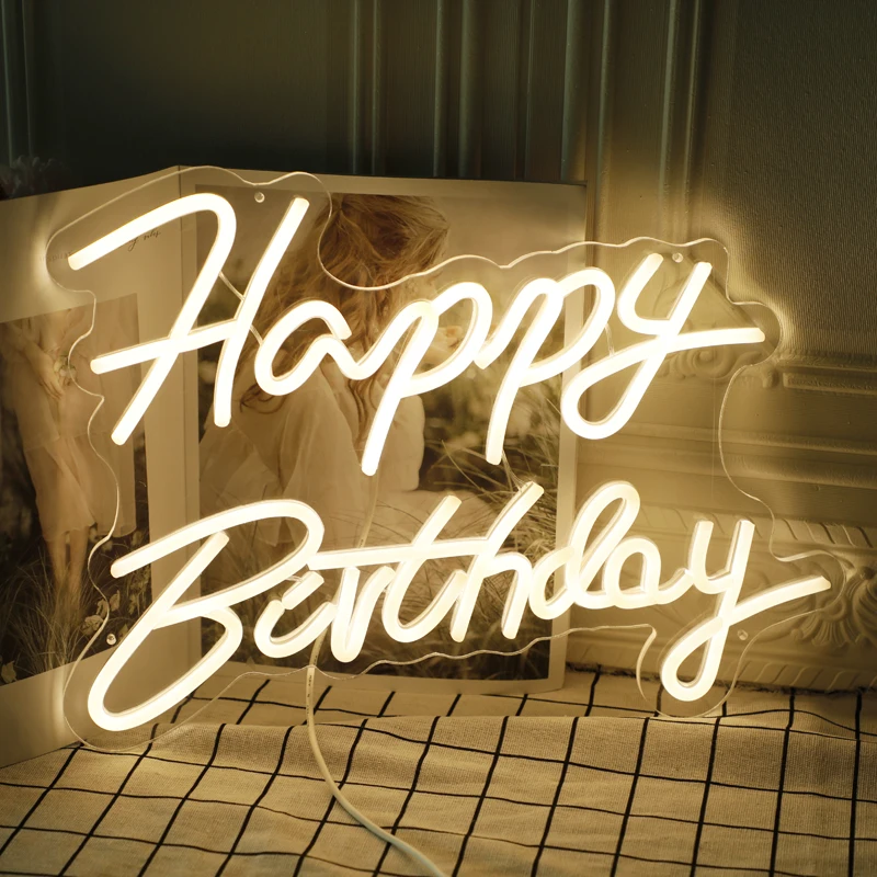 Neon Sign Happy Birthday LED Indoor Wall Lights Party Wedding Shop Window Restaurant Decoration Warm White