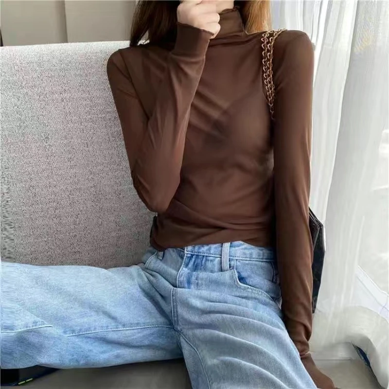 Spring Summer Womens Long Sleeve Sexy Black Mesh Top Blouses Transparent Punk Clubwear Shirt Tees Beach Tops Ladies Bottom Tops